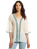 Plenty by Tracy Reese Womens Emroidered Flutter Sleeve Peasant Blouse