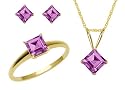 10k Yellow Gold, February Birthstone, Amethyst Ring, Pendant and Earring Set, Ring Size 7