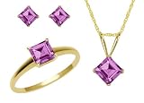 10k Yellow Gold, February Birthstone, Amethyst Ring, Pendant and Earring Set, Ring Size 7