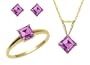10k Yellow Gold, February Birthstone, Amethyst Ring, Pendant and Earrings Set, Size 7