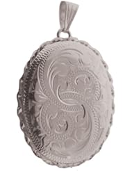 Silver 37x28mm engraved twisted wire edge oval Locket
