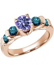 1.88 Ct Round Tanzanite Blue Mystic Topaz Blue Diamond 14K Rose Gold Ring