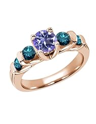1.88 Ct Round Tanzanite Blue Mystic Topaz Blue Diamond 18K Rose Gold Ring