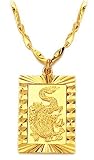 18K Gold Plated Alloy Flying Dragon Chinese Luck Tablet Pendant Necklace 18″-SN3288