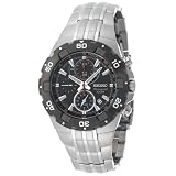 Seiko Mens SNAD35 Silver-Tone Black Bezel Sport Alarm Chronograph Watch by Seiko
