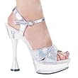 6 Inch Women's Sexy High Heel Shoes Mid Platform Sandal Shoes WIth Silver Cone Heel Glitter Straps