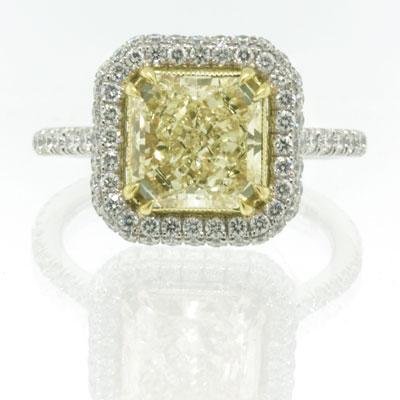 3.30ct Fancy Yellow Cushion Cut Diamond Engagement Anniversary Ring