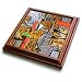 Orange, Yellow, Green and Chrome With Little Squares, Rectangles and Other Shapes - 8x8 Trivet With 