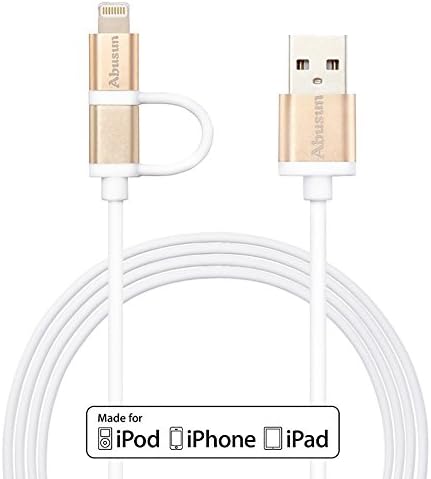 Abusun® 2 PACK 2 in 1 MFI lightning Cable 3.3ft 8 Pin 2.4A High Speed Data Sync &amp; USB Cable w/ Aluminum Connector for iPhone, iPad, iPod, Samsung, HTC, Sony, Android Devices (Golden)