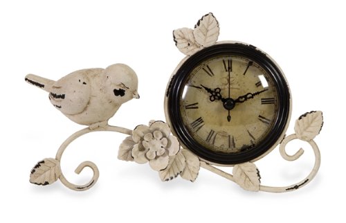 9 Antique Style Bird & Floral Branch Design Table Clock