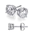 Discounts Cubic Zirconia Stud Earrings 3 Carat Total Weight Diamond Color Cz Set on Heavy 925 Sterling Silver Stud Basket Setting, Nickel Free Earring
