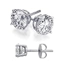 Cubic Zirconia Stud Earrings 3 Carat Total Weight Diamond Color Cz Set on Heavy 925 Sterling Silver Stud Basket Setting, Nickel Free Earrings Includes Gift Packaging