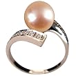 Twilight Reunion Peach Pink Cultured Pearl Cubic Zirconia Platinum Overlay Sterling Silver Ring