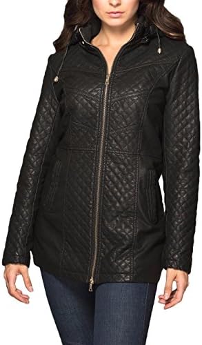 Faux-Fur-Lined Quilted Faux-Leather Jacket L Black