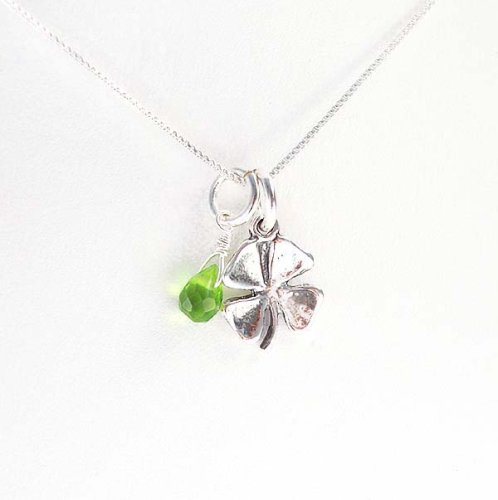 Sterling Silver Four Leaf Clover and Crystal Necklace, 16