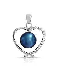 Valentines Day Gifts Bling Jewelry Sterling CZ 8mm Peacock Pearl Heart Pendant