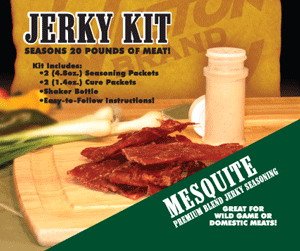 Mesquite Jerky Seasoning Kit, Seasons 20lbs. Of meat (Includes 2 Seasoning Packets, 2 Cure Packets and Shaker Foods Jerky