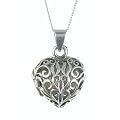 Silver Ladies' Filigree Heart Locket on 46cm Curb Chain
