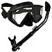 Snorkeling Scuba Dive Side-View Edgeless Mask DRY Snorkel Gear Set, Black/Black