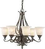 Murray Feiss F1986/6PBR Seville Five-Light Chandelier in Peruvian Bronze and Antique Alabaster Glass Shades