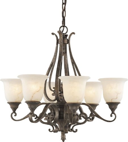 Murray Feiss F1986/6PBR Seville Five-Light Chandelier in Peruvian Bronze and Antique Alabaster Glass Shades