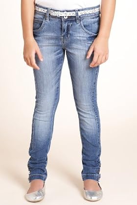Cotton Rich Adjustable Waist Washed Jeans with Belt