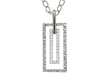 18K White Gold Hammered Matte-Finish Rectangle-Shaped Pendant, Enhanced with Pave Set Diamonds, Sliding on a 16'' Textured Open Link Necklace. ( 0.25 c.t.t.w., GH-Color, SI-Clarity )