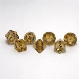 Amber Precision 7-Dice Set, Hand-inked