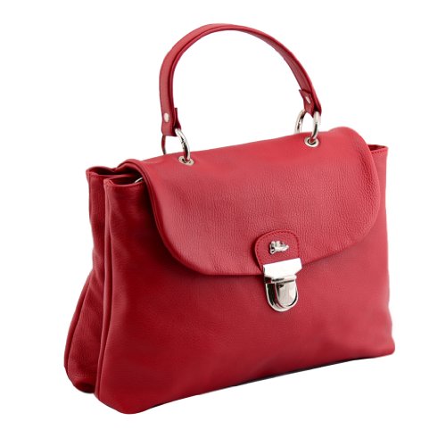Jenrigo JE 5201ALCE RUB Made in Italy Leather Bright Red Versatile Satchel Handbag