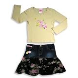 Lipstik - Girls Long Sleeve Denim Skirt Set, Cream, Blue, Black