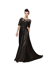 Short Sleeves Sheer Belted Lace Vintage Floral Print Cocktail Floor Length  Dress