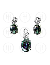 Sterling Silver -Mystic Topaz Stone Earrings Pendant Set (PS-1016)
