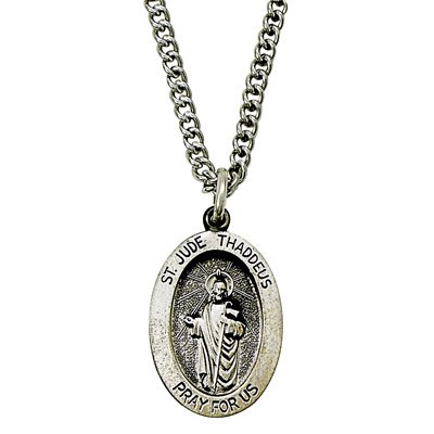5/8" Sterling Silver Oval St. Jude Medal on 18" Chain