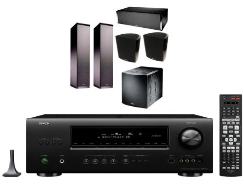Denon AVR-1912 7.1 Channel A/V Home Theater Receiver with two BP6 Tower Loudspeakers and a Definitive Technology C/L/R 2002 Speaker and two Definitive Technology ProMonitor 800 Bookshelf Speakers and a Definitive Technology Pro Sub 60 8