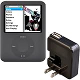 Rix iPod nano 3G用シリコンケース ブラック 液晶保護シート+ACアダプタ(ブラック)付き RX-IPSNAB-AC