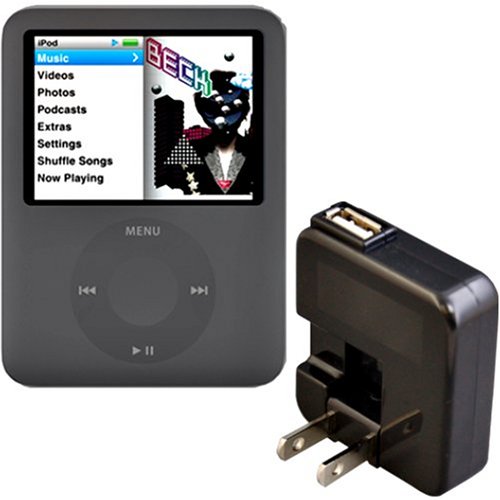 Rix iPod nano 3G�p�V���R���P�[�X �u���b�N �t���ی�V�[�g+AC�A�_�v�^(�u���b�N)�t�� RX-IPSNAB-AC