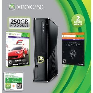 MICROSOFT - XBOX Microsoft Xbox 360 Limited Edition Action and Adventure Bundle. XBOX 360S 250GB CONSOLE BNDL W/FORZA 4 AND SKYRIM. With Game Pad - Wireless - Black - ATI Xenos - 1920 x 1080 - 16:9 - 1080p - Dolby Digital - DVD-Reader - 250 GB HDD - Fast Ethernet - Wi-Fi - HDMI - USB