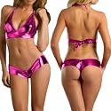 LOCOMO Sexy Lingerie Halter Top & Boy Shorts Clubwear CMJ328 PM One Size Metallic Hot Pink