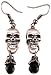 Solid Pewter Skull Door Knocker Earrings Black Stones
