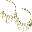 Two Toned GEOMETRIC DROP Hoop Earrings