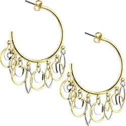 Two Toned Geometric Drop Hoop Earrings