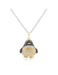 Kate Bissett CZ 14k Gold Bonded Jet Black and White Cubic Zirconia Penguin Pendant with 18 Inch Chain Included in Goldtone