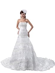 Strapless Mermaid Beaded Applique Spring Fall Satin  Dress with a Chapel Train 