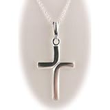 Modern Cross 925 Sterling Silver Pendant Cable Chain Necklace 16 Inch