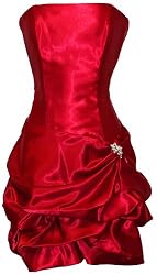 Cheap Strapless Satin Bubble Dress Prom Formal Holiday Party Cocktail Gown Bridesmaid Medium red Discount