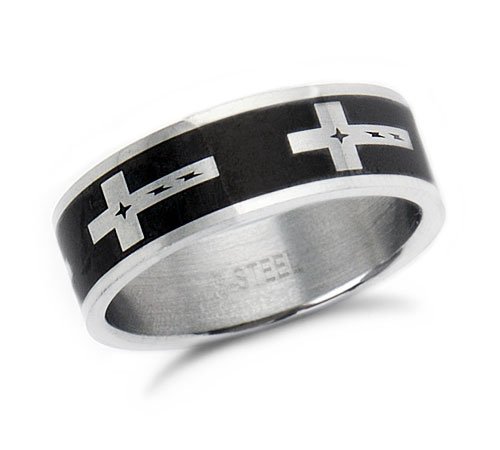 Mens Black Stainless Steel Ring Band