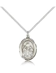 .925 Sterling Silver Saint St. Sophia Medal Pendant 3/4 x 1/2 Inches -8136- Comes with a .925 Sterling Silver Lite Curb Chain Neckace And a Black velvet Box