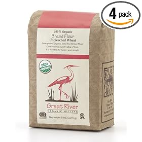 Great River Organic Milling 100% Organic Bread Flour Unbleached Wheat, 5 Pound Bags (Pack of 4)