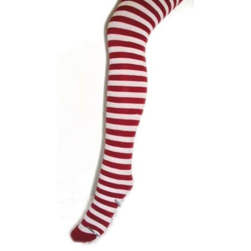 Adult Red & White Opaque Striped Tights Stockings Panty Hose One Size