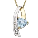 10k Yellow Gold Trillion Cut Aquamarine and Diamond Pendant
